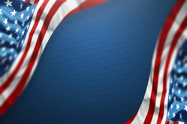 Fond créatif, inscription 4 juillet sur fond bleu, Fête de l'indépendance des États-Unis, drapeau américain. Jour de l'indépendance Bannière de l'Amérique, carte postale, espace de copie. Illustration 3D, rendu 3D — Photo