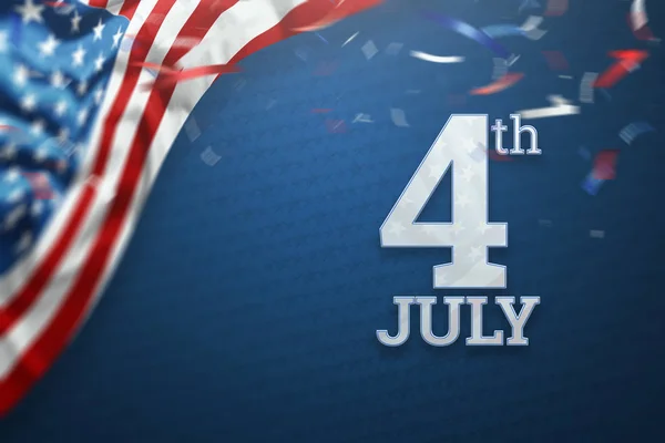 Yaratıcı arka plan, mavi arka plan, Abd Bağımsızlık Günü, Amerikan bayrağı üzerinde yazıt 4 Temmuz. Amerika'nın Bağımsızlık Günü Sancağı, kartpostal, fotokopi alanı. 3d illüstrasyon, 3d render — Stok fotoğraf