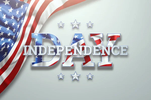 Fundo criativo, Letras do Dia da Independência em um fundo claro, 4 de julho, bandeira americana. Bandeira do Dia da Independência da América, cartão postal, democracia, espaço de cópia. Ilustração 3D, renderização 3D — Fotografia de Stock