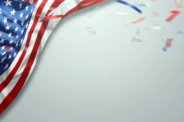 Fond créatif, fond clair, fête de l'indépendance des Etats-Unis, drapeau américain. Independence Day Banner USA, carte postale, démocratie, espace de copie. Illustration 3D, rendu 3D — Photo