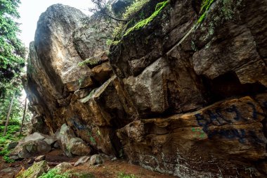 Dağ, güzel manzara, kayalar. Ukrayna, Karpat Dağları. Seyahat kavramı, turizm, tatil, tatil, aktif dinlenme