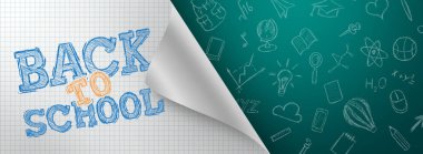 Yaratıcı arka plan, okula dönüş yazıtı, eğitim unsurları ve arka planda metin için alan. El ilanı, satılık poster, indirimler. 3d illüstrasyon, 3d render