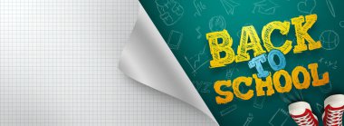 Yaratıcı arka plan, okula dönüş yazıtı, eğitim unsurları ve arka planda metin için alan. El ilanı, satılık poster, indirimler. 3d illüstrasyon, 3d render