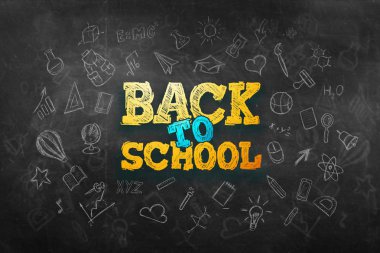 Yaratıcı arka plan, okula dönüş yazıtı, eğitim unsurları ve arka planda metin için alan. 3d illüstrasyon, 3d render