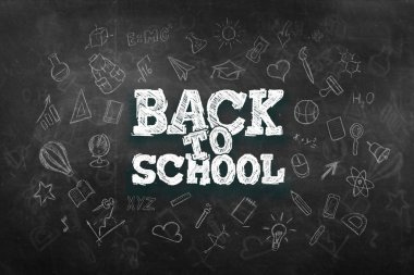 Yaratıcı arka plan, okula dönüş yazıtı, eğitim unsurları ve arka planda metin için alan. 3d illüstrasyon, 3d render