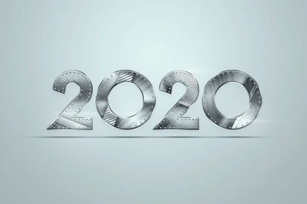 Creatief ontwerp, gelukkig Nieuwjaar, metallic getallen 2020 ontwerp op een lichte achtergrond. Vrolijk kerstfeest. 3D-illustratie, 3D-rendering — Stockfoto