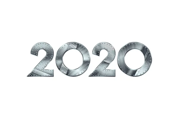 Diseño creativo, Feliz Año Nuevo, Números metálicos 2020 Diseño sobre un fondo claro. Feliz Navidad. Ilustración 3D, representación 3D —  Fotos de Stock