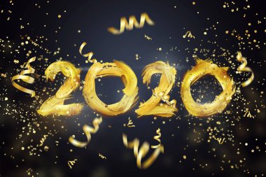 Yaratıcı arka plan, sayıları 2020 yakın bir arka plan üzerinde altın boya fırça darbeleri oluşan. Mutlu yıllar, sıçan yılı