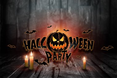 Yaratıcı arka plan, yazıt Halloween parti kabak karanlık bir arka plan üzerinde. Festival arka plan, el ilanı, 31 Ekim, tasarım