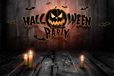 Yaratıcı arka plan, yazıt Halloween parti kabak karanlık bir arka plan üzerinde. Festival arka plan, el ilanı, 31 Ekim, tasarım