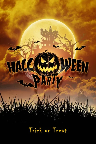 Creative bakgrund, inskription Halloween Party pumpa på en mörk bakgrund. Festlig bakgrund, Flyer, 31 oktober, design — Stockfoto