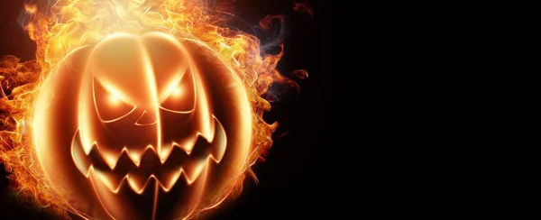 Halloween vízszintes háttér sütőtök sötét háttér. Szórólap vagy meghívó sablon Halloween. 3D illusztráció, háromdimenziós kialakítás. — Stock Fotó