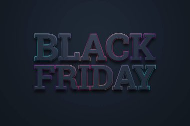 Black Friday satış yazıt, koyu bir arka plan üzerinde neon, tasarım şablonu. Kara cuma bayrağı. Kopya alanı, yaratıcı arka plan. 3d İllüstrasyon, 3d Tasarım.