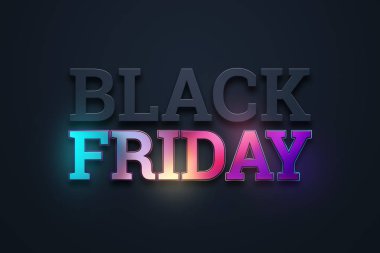 Black Friday satış yazıt, koyu bir arka plan üzerinde neon, tasarım şablonu. Kara cuma bayrağı. Kopya alanı, yaratıcı arka plan. 3d İllüstrasyon, 3d Tasarım.
