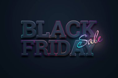 Black Friday satış yazıt, koyu bir arka plan üzerinde neon, tasarım şablonu. Kara cuma bayrağı. Kopya alanı, yaratıcı arka plan. 3d İllüstrasyon, 3d Tasarım.
