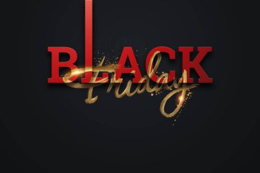 Siyah cuma satış yazıt altın harfler karanlık bir arka plan, tasarım şablonu. Kara cuma bayrağı. Kopya alanı, yaratıcı arka plan, altın. 3d İllüstrasyon, 3d Tasarım.