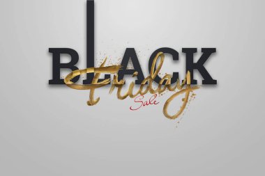 Siyah cuma satış yazıt altın harfler hafif bir arka plan, tasarım şablonu. Kara cuma bayrağı. Kopya alanı, yaratıcı arka plan, altın. 3d İllüstrasyon, 3d Tasarım.