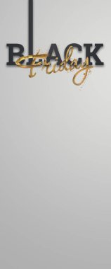 Siyah cuma satış yazıt altın harfler hafif bir arka plan, dikey afiş, tasarım şablonu. Kopya alanı, yaratıcı arka plan. 3d illüstrasyon, 3d tasarım.