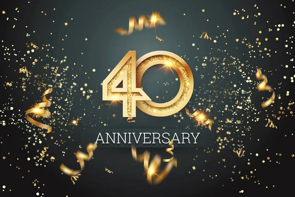 Golden numbers, 40 years anniversary celebration on dark background and confetti. celebration template, flyer. 3D illustration, 3D rendering — Stock Photo, Image