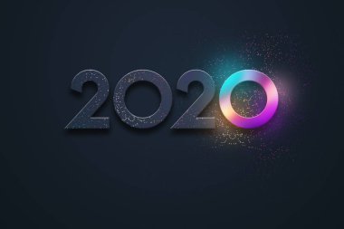 Yaratıcı Tasarım, Mutlu Yıllar, Neon Numaraları 2020 Tasarım. Mutlu Noeller. 3d İllüstrasyon, 3d Rendering