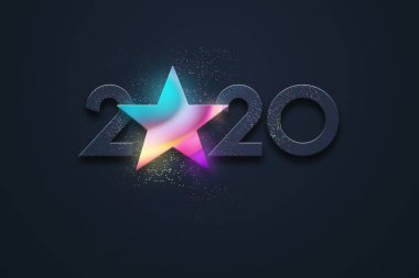 Yaratıcı tasarım, Mutlu Yıllar, Neon sayıları 2020 Tasarım, yıldız işareti. Mutlu noeller. 3d Görüntü, 3d Hazırlama