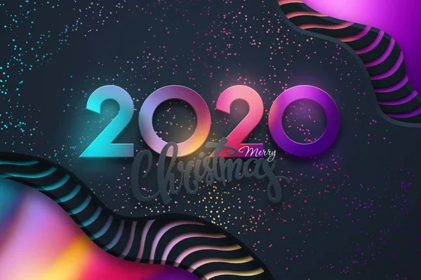 Kreatív tervezés, boldog új évet, neon Numbers 2020 design. Boldog karácsonyt. 3D illusztráció, 3D renderelés — Stock Fotó