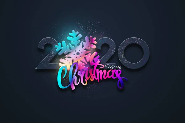 Design creativo, Felice anno nuovo, Numeri neon 2020 Design, fiocco di neve. Buon Natale. Ciao. Illustrazione 3D, Rendering 3D — Foto Stock