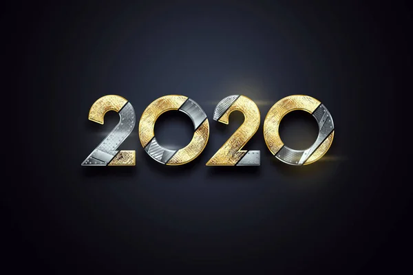 Creative design, Happy New Year, Metallic and gold numbers 2020 Σχεδιασμός σε σκούρο φόντο. Καλά Χριστούγεννα. — Φωτογραφία Αρχείου