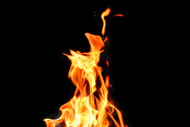 Yangın, siyah arka plandaki alevler izole edildi. Hafta sonu mangal partisini düşün..