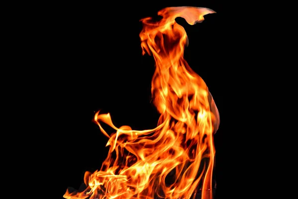 Fuego, llamas sobre un fondo negro aislado. concepto fuego parrilla calor fin de semana barbacoa . — Foto de Stock