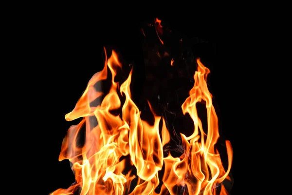 Fogo, chamas num fundo negro isolado. Conceito fogo grill calor fim de semana churrasco . — Fotografia de Stock