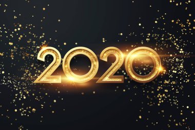Mektup 2020 mutlu yıllar. Koyu arkaplandaki altın metalik numaralar 2020. 3D illüstrasyon, 3D canlandırma. Mutlu Noel 'in şenlikli tasarımı.