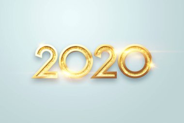 Mektup 2020 mutlu yıllar. Hafif arka planda 2020 altın metalik sayı. 3D illüstrasyon, 3D canlandırma. Mutlu Noel 'in şenlikli tasarımı.