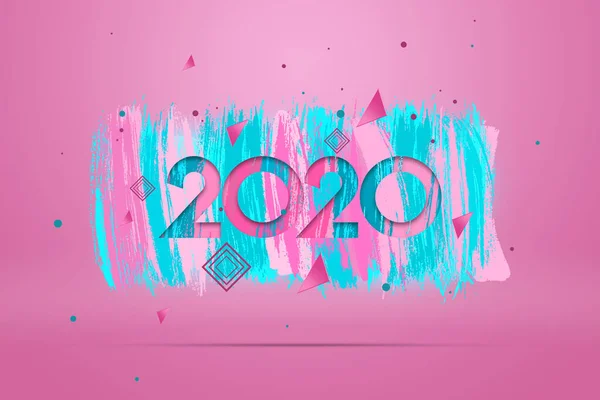 Lettering 2020 felice anno nuovo. Cifre 2020 su sfondo rosa. Illustrazione 3d, rendering 3D. Design festivo, buon Natale . — Foto Stock