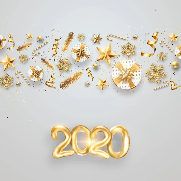 Листування 2020 року з новим роком. Золоті металеві номери 2020 року на світлому тлі. 3D ілюстрація, 3D рендеринг. Святковий дизайн веселого Різдва . — стокове фото
