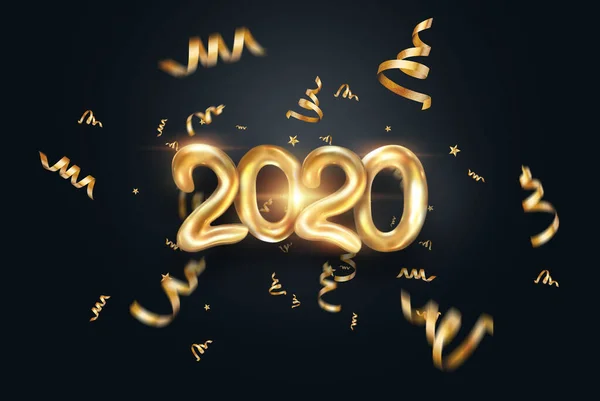 2020年あけましておめでとうございます。暗い背景に金の金属番号2020 。3Dイラスト、 3Dレンダリング。メリークリスマスのお祭りのデザイン. — ストック写真