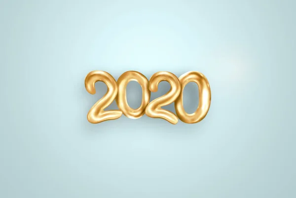 Brief 2020 gelukkig nieuwjaar. Gouden metallic nummers 2020 op een lichte achtergrond. 3D-illustratie, 3D-weergave. Feestelijke vormgeving van vrolijk kerstfeest. — Stockfoto