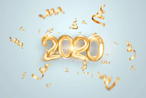 Lettering 2020 felice anno nuovo. Numeri metallici oro 2020 su sfondo chiaro. Illustrazione 3d, rendering 3D. Progettazione festiva di buon Natale . — Foto Stock