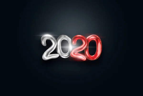 Lettering 2020 happy new year. Silver and red numbers 2020 on a dark background. 3d illustration, 3D render. Festive design, merry christmas.