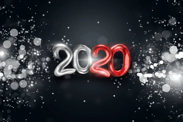 Lettering 2020 feliz ano novo. Números de prata e vermelho 2020 em um fundo escuro. Ilustração 3d, renderização 3D. Design festivo, Feliz Natal . — Fotografia de Stock