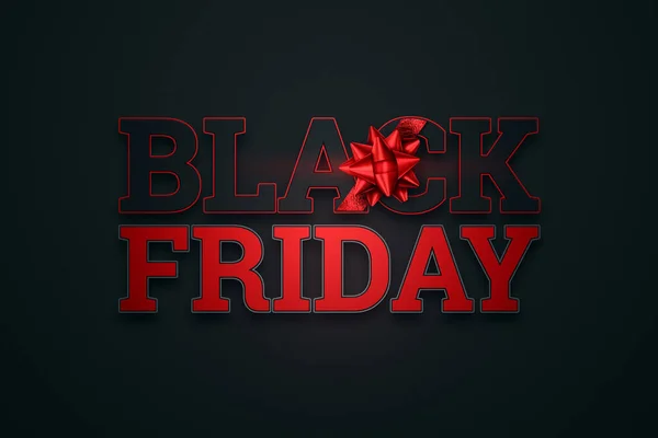 Lettering Venerdì nero vendita, fiocco regalo nero. Banner, poster, logo su sfondo rosso nero . — Foto Stock