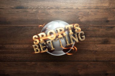 Altın Harfli Spor Bahisleri ahşap bir arka planda. Bahisler, spor bahisleri, maç izlemek ve bahis. düz yatış, üst görünüm