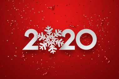 Kırmızı arka planda 2020 yılbaşı yazıları. Mutlu yıllar, Mutlu Noeller.