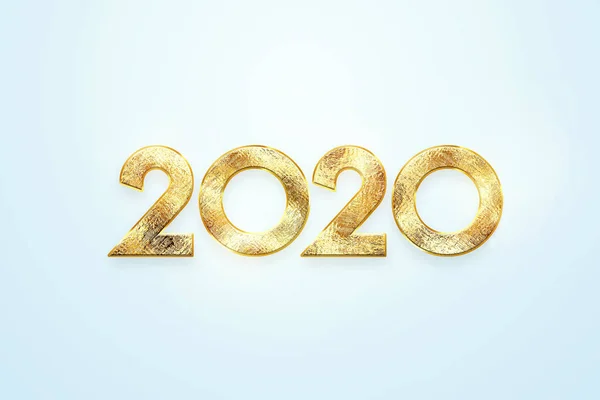 Signo de Año Nuevo de Oro 2020 sobre un fondo claro. Ilustración 3d, diseño 3d, feliz año nuevo, Feliz Navidad . —  Fotos de Stock