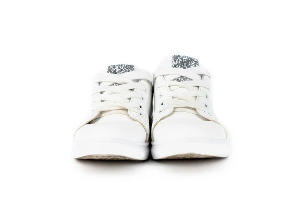 Sapatos Esportivos Brancos Isolados Whitepair Tênis Brancos Isolados Fundo Branco — Fotografia de Stock