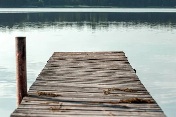 Wooden Pier Background Beautiful Lake Summer Dawn Landscape Copy Space — Stock Photo, Image