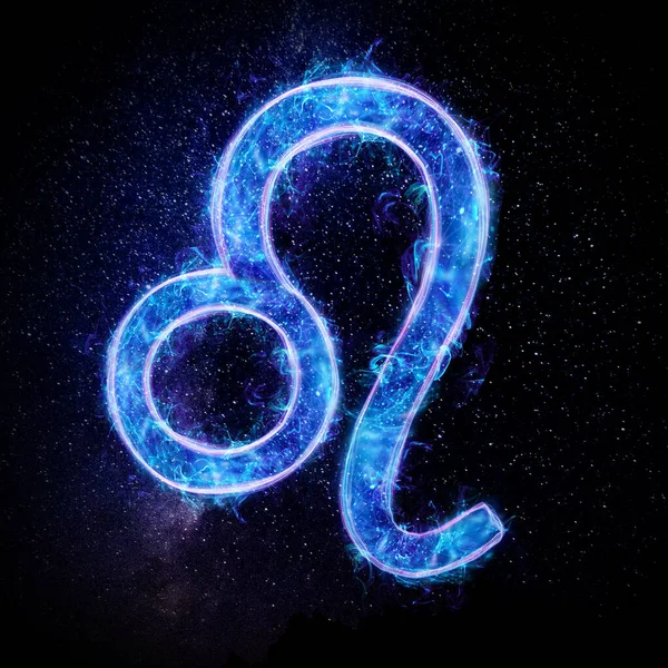 Signo Zodiacal Leo Icono Holograma Neón Azul Sobre Fondo Oscuro —  Fotos de Stock