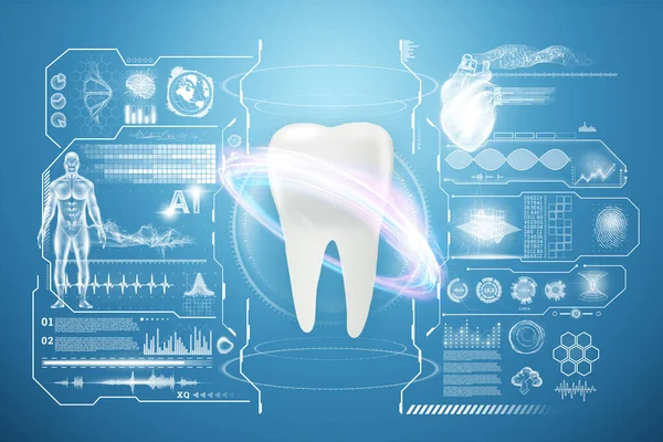 Изображение Зуба Неоновой Голограммы Медицинская Концепция Новые Технологии Уход Полостью — стоковое фото