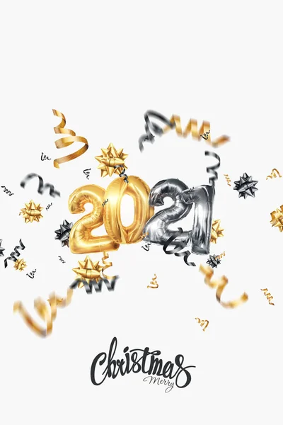 Iscrizione 2021 Palloncini Oro Sfondo Chiaro Sfondo Creativo Felice Anno — Foto Stock