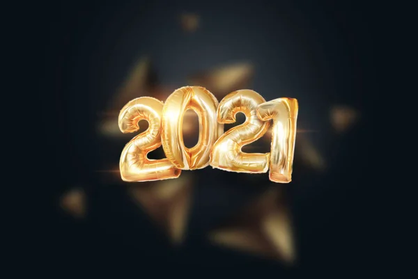 Happy New Year Inscription 2021 Golden Balloons Dark Background Creative — 스톡 사진